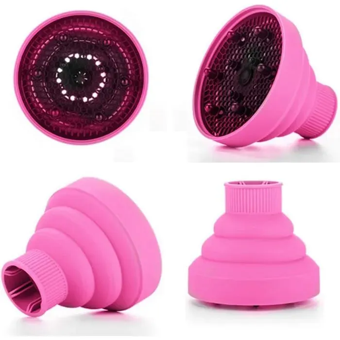 Sèche-cheveux diffuseur portable pliable de voyage avec embout pour cheveux bouclés (1 pièce rose rouge).