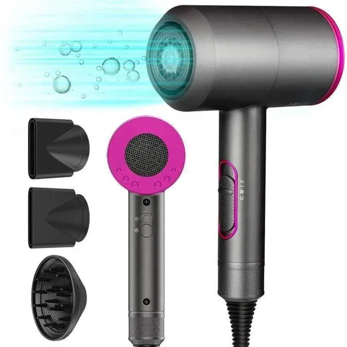 Sèche Cheveux Electrique 2000W - GOBRO - Soins Capillaire - 3 Embouts - 3 Vitesse