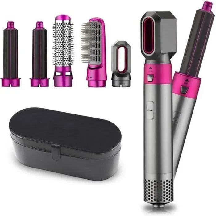 Sèche-cheveux et volumateur 5 en 1 en une étape Sèche-cheveux rotatif Lisseur à cheveux Peigne Brosse à friser Sèche-cheveux