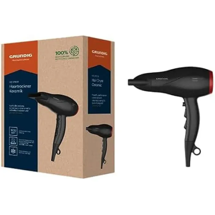 Sèche-cheveux - GRUNDIG - HD 3700 B - 1800 W - 3 Températures - Diffuseur Inclus