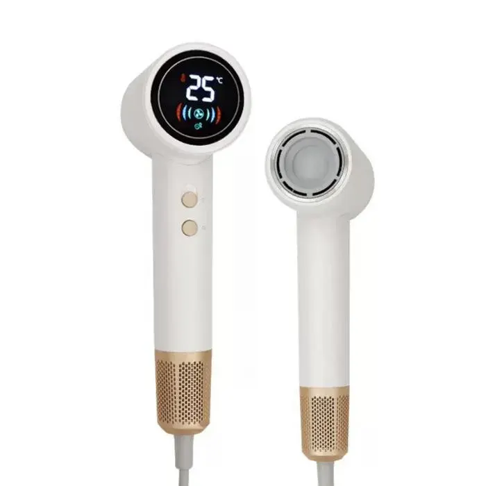 Sèche-cheveux haute vitesse à ions négatifs avec écran digital réglage température constant flux d’air puissant silencieux