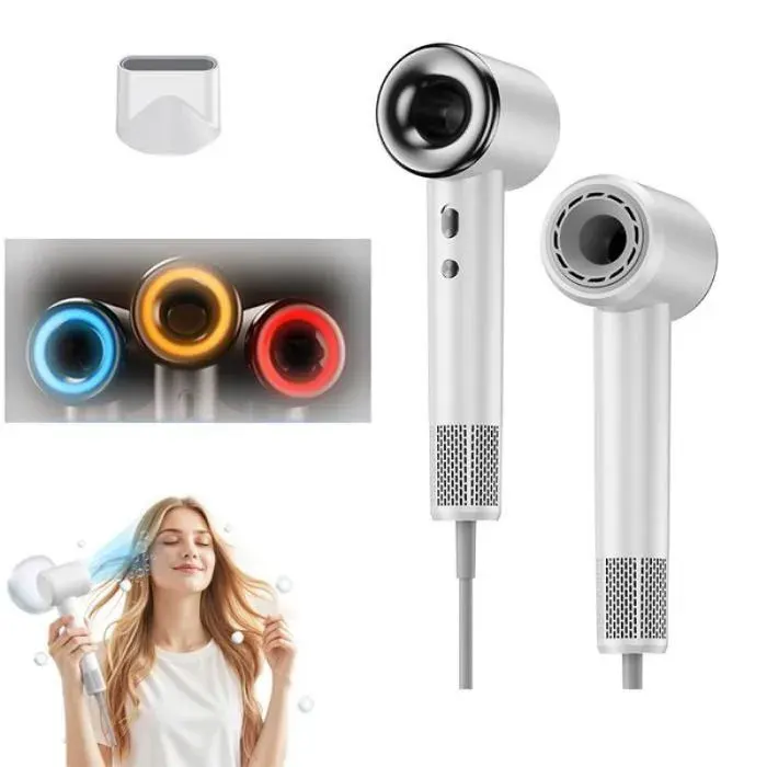 Sèche-cheveux ionique 110 000 tr/min silencieux thermorégulateur séchage rapide pour cheveux bouclés Blanc