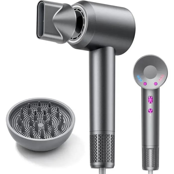 Sèche-cheveux ionique 160 000 Tr/min 500M ions diffuseur magnétique anti-frisottis 4 températures 3 vitesses séchage rapide