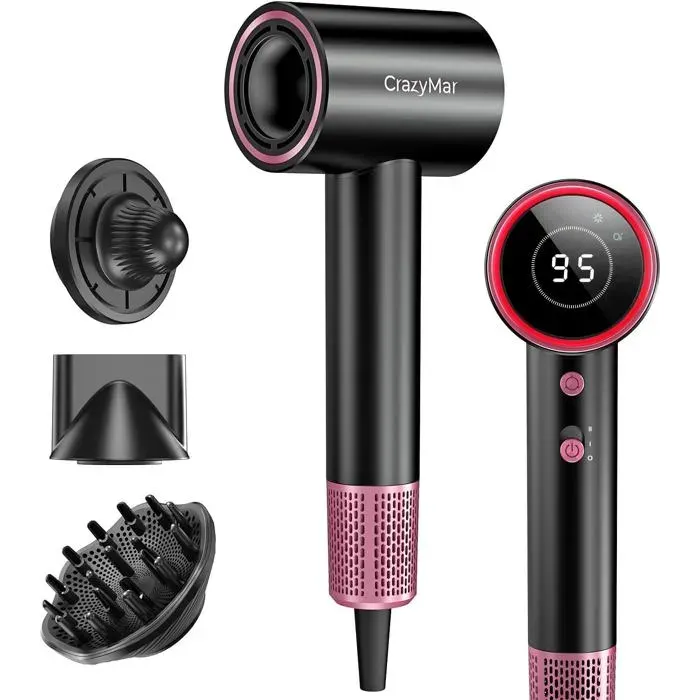 Sèche-Cheveux Ionique 180 000 Tr/MinSéchage 5x Plus RapideLéger et Compact4 TempératuresProtection SurchauffeFaible BruitNoir