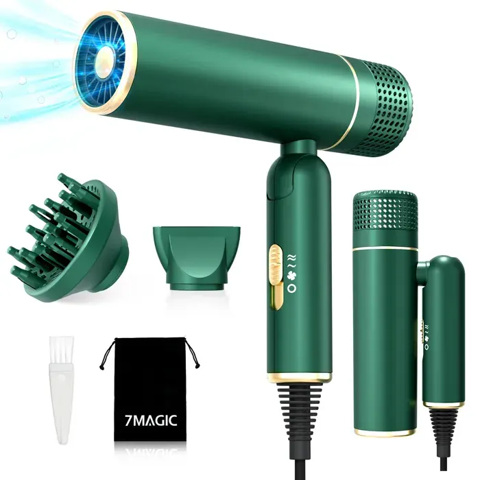 Sèche-cheveux ionique à grande vitesse 1600W - 2 vitesses - 3 températures - 3200RPM - Pliable - avec diffuseur - Vert