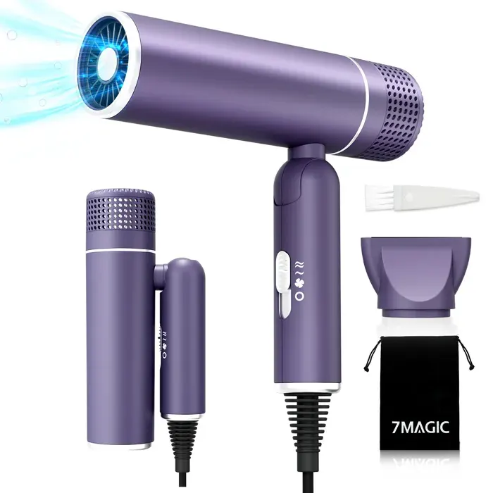 Sèche-cheveux ionique à grande vitesse 1600W - 2 vitesses - 3 températures - Pliable - Rapide et doux pour les cheveux - Violet