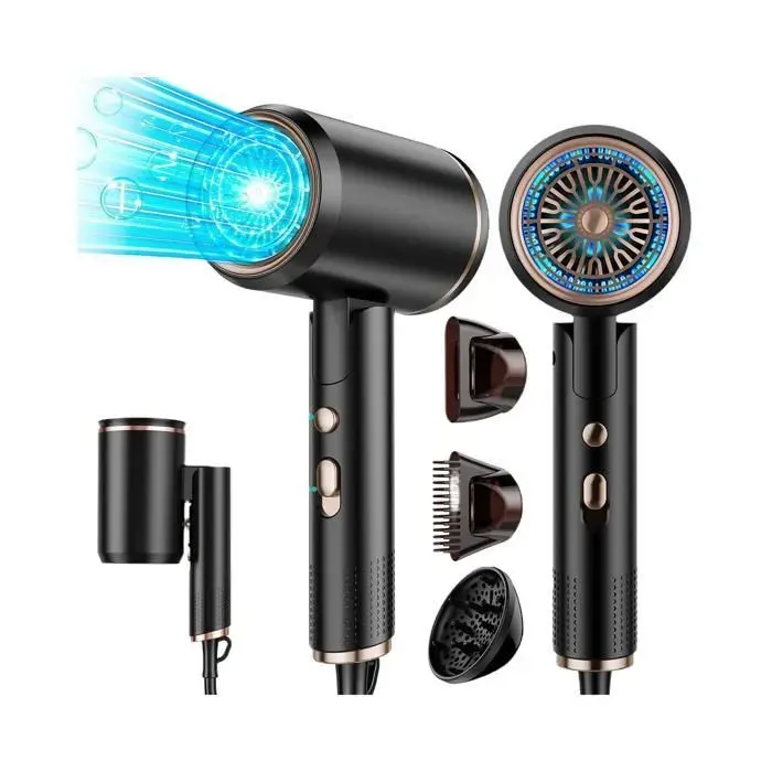 Sèche-cheveux ionique avec diffuseur et embout concentrateur – 2400 W (Noir)