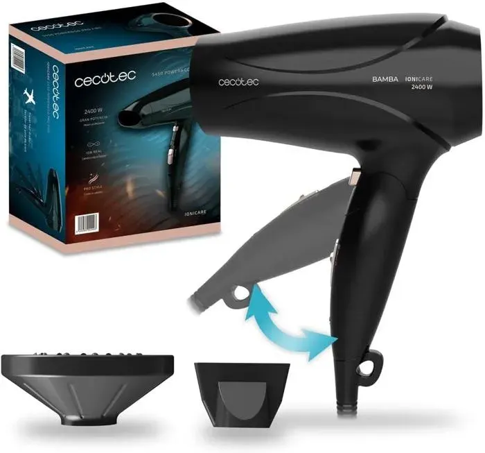 Sèche Cheveux Ionique Compact avec Diffuseur Bamba IoniCare 5450 Power&Go Pro Fire. Puissance de 2400W avec Technologie Ionique