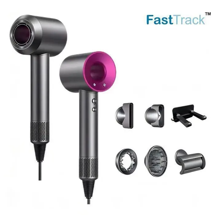 Sèche cheveux ionique FastTrack XF01 Séchage rapide 1600W 3 Vitesses 4 Températures Silencieux avec 1 diffuseur et 4 buses