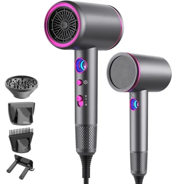 Sèche-cheveux ionique haute vitesse - Yantastic - 2400w40000 rpmbouton chaud/froid - Gris