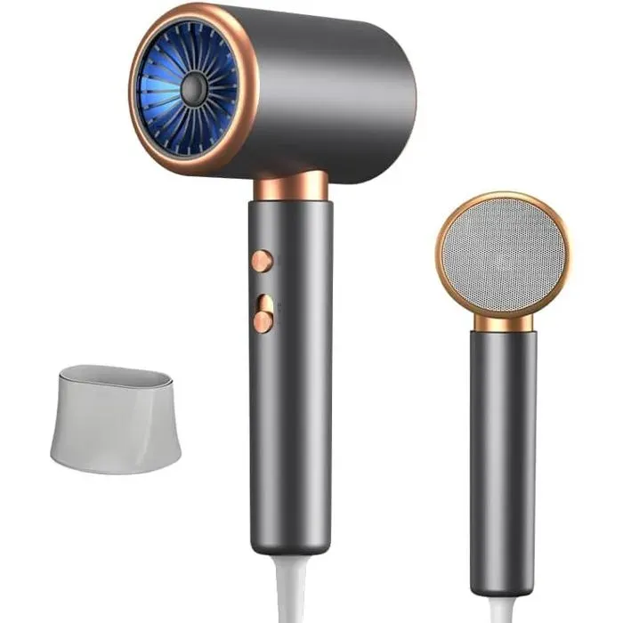 Sèche-cheveux ionique professionnel 2000W-KAL-Voyagepetit2réglages chaleur3 vitessesprotection surchauffelégersilencieuxgris