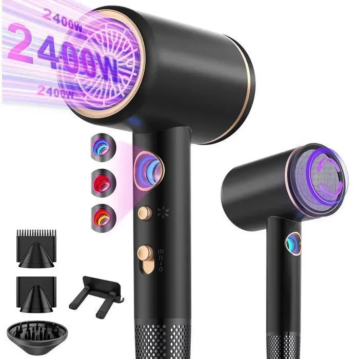 Seche cheveux ionique professionnel avec moteur AC 2400 W 4en1 diffuseur de cheveux bouton chaud/froid3niveaux chauffage/vitesse