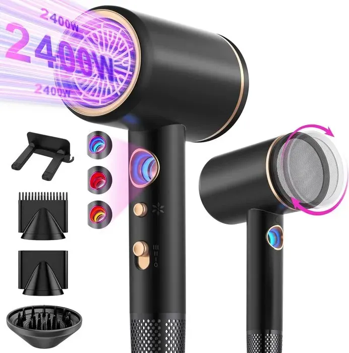 Seche Cheveux Ionique Professionnel Avec Moteur Ac 2400 W Diffuseur De Cheveux 4 En 1 Bouton Chaud/Froid 3 Niveaux De Chau