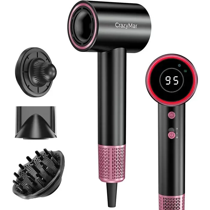 Seche-cheveux Ionique180 000 tr/min Sèche-cheveux Voyage–Séchage 5X Plus RapideLéger & Compact4 TempératureProtection (Noir)