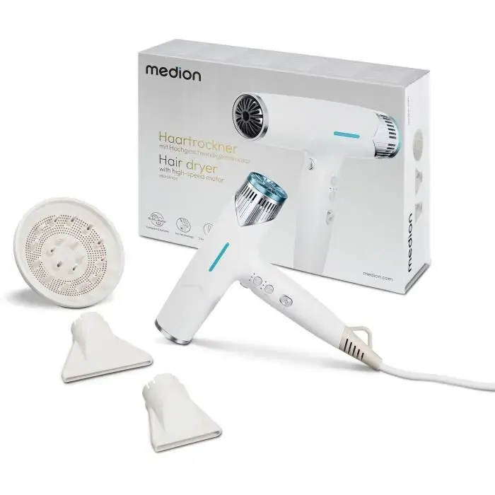 Sèche-cheveux - MEDION - MD19984 - 1500 W - 3 vitesses - 105°C - Blanc