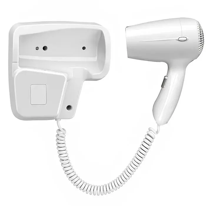 Sèche-cheveux Mural Électrique 1200W 2 Vitesses avec Support Intégré Blanc