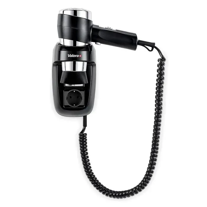 Sèche-cheveux mural professionnel - VALERA - Action Protect 1600 Socket - 1600 W - 3 températures - Tuyau spiralé extensible — coloris Noir
