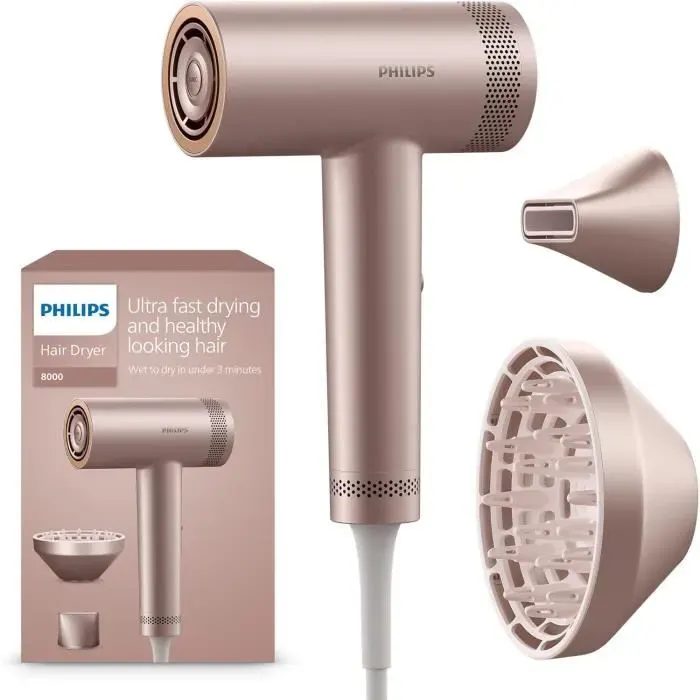 Sèche-cheveux - PHILIPS - Série 8000 - 1400W - ThermoShield Advanced - Champagne rosé