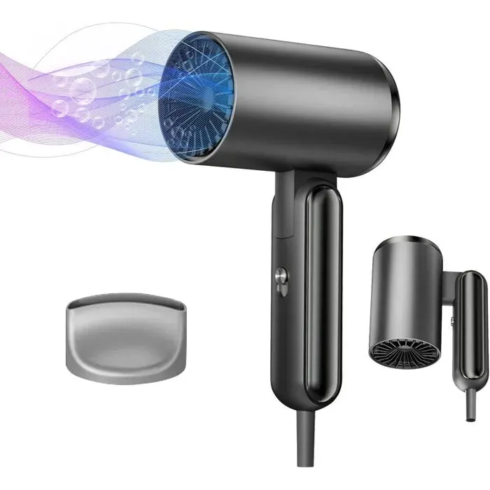 Sèche-cheveux pliable 1800W ionique 3 températures protection surchauffe séchage rapide voyage et salon