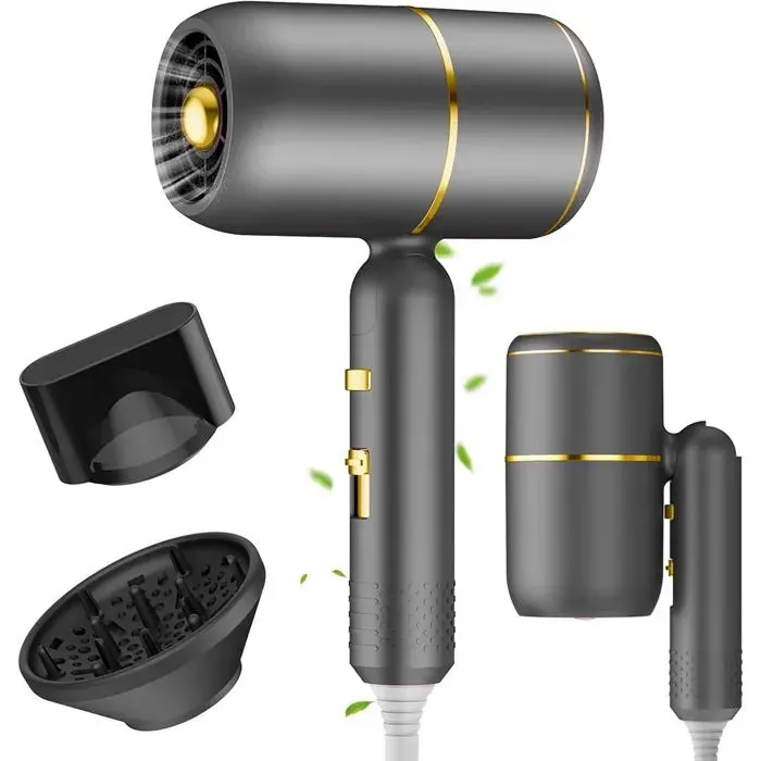 Sèche-Cheveux Pliable - 2200W - Lonique & Puissant - 3 Températures/2 Vitesses et Fonction Air Froid - Diffuseur & Concentrateur