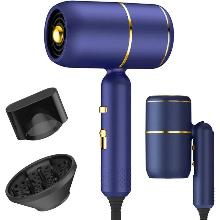 Sèche-cheveux pliable ionique moteur AC 3 températures 2 vitesses air froid compact voyage diffuseur et concentrateur