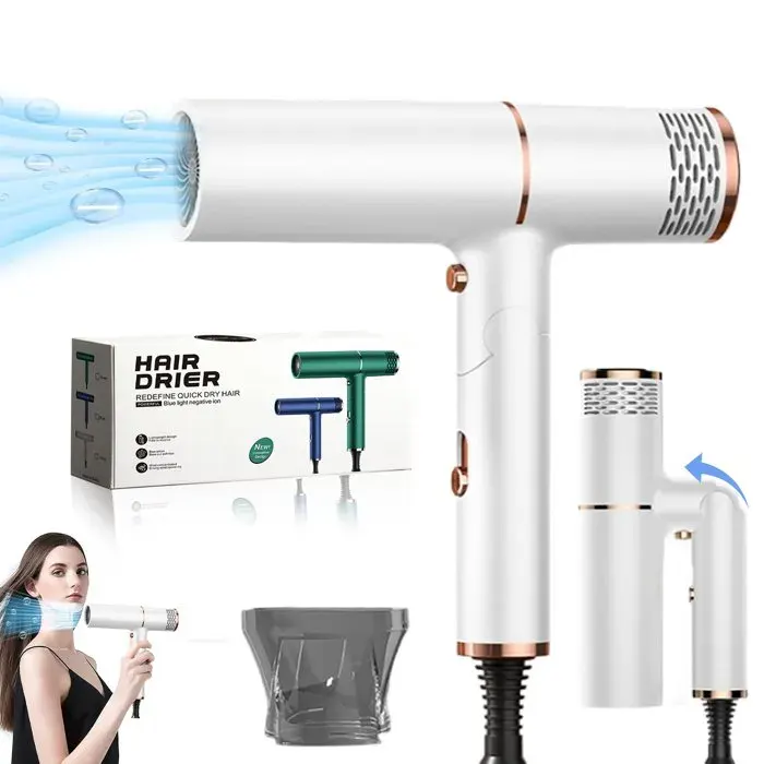 Sèche-cheveux pliable ionique professionnel 1500W3 températures et 2 vitesses protection anti-surchauffelivré avec concentrateur