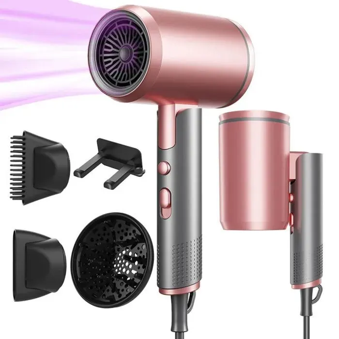 Sèche-cheveux pliant à ions négatifs soufflerie puissante fonction air chaud/froid température constante silencieux