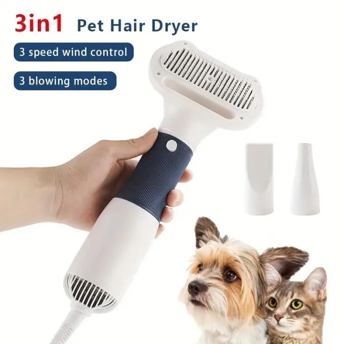 Sèche-Cheveux pour Animaux - ZGEER - Modèle avec Brosse - Température Ajustable - 3 Réglages de Température