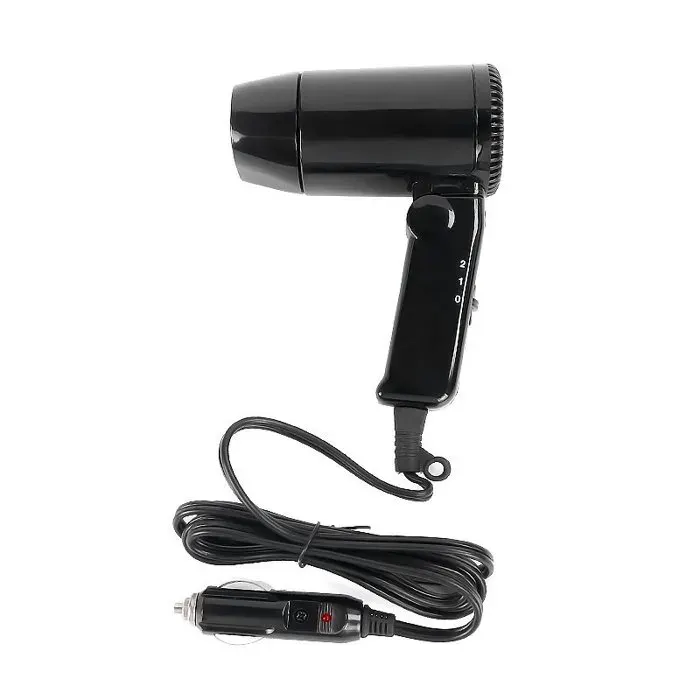 Sèche cheveux pour voiture Puissance élevée alimentation 12V pour voiture Rangement pliable à 90° Voyage en voiture Noir
