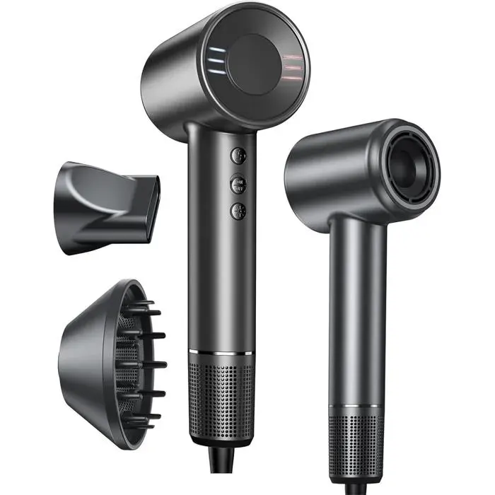 Sèche-Cheveux Professionnel 160 000 RPM Diffuseur 500 Millions d’Ions Séchage Rapide Anti-Frisottis Maison et Voyage — coloris Grise