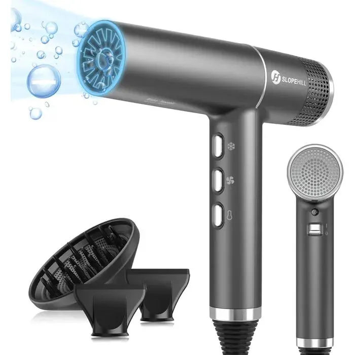 Sèche-Cheveux Professionnel 2000W Moteur Sans Balais Technologie Oxy Active Écran LED Ultra Léger 268g Gris