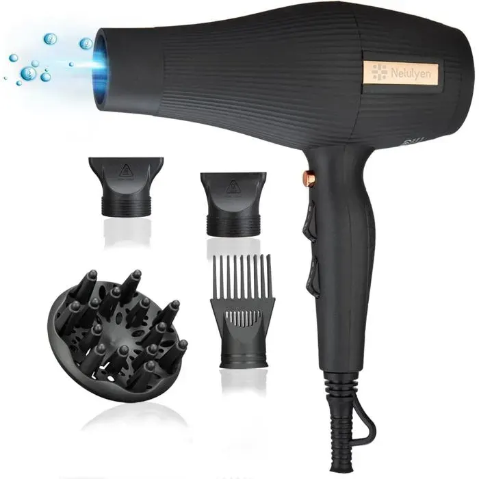 Sèche-cheveux professionnel 2200W 200M ions 100 000 Tr/min 320 g 4 températures 3 vitesses puissant