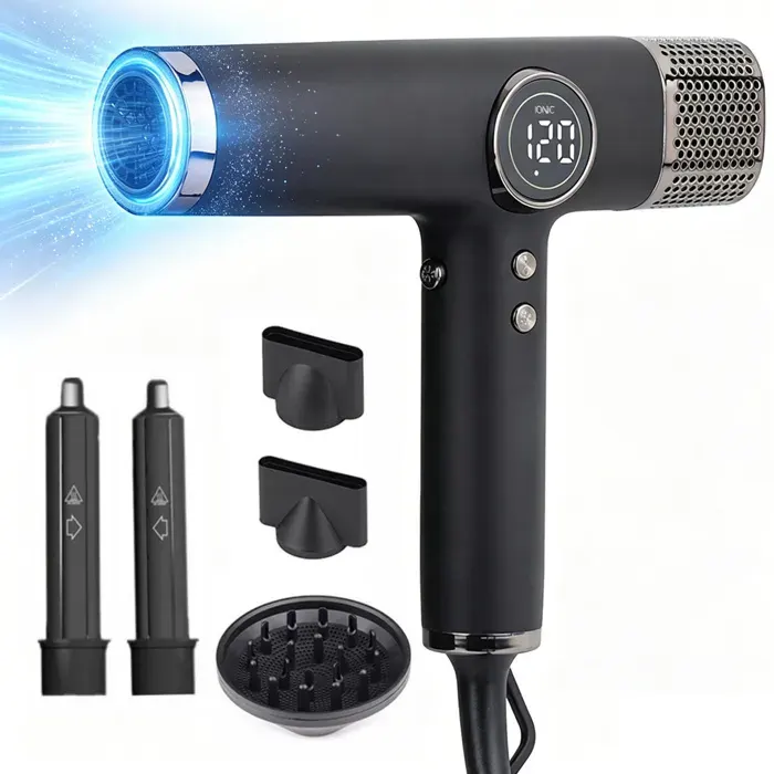 Seche cheveux professionnel 2200w 4 - FAMICAM - température 200 millions ions négatifs sèche-cheveux ionique avec 2 diffuseur et 3 — coloris Noir