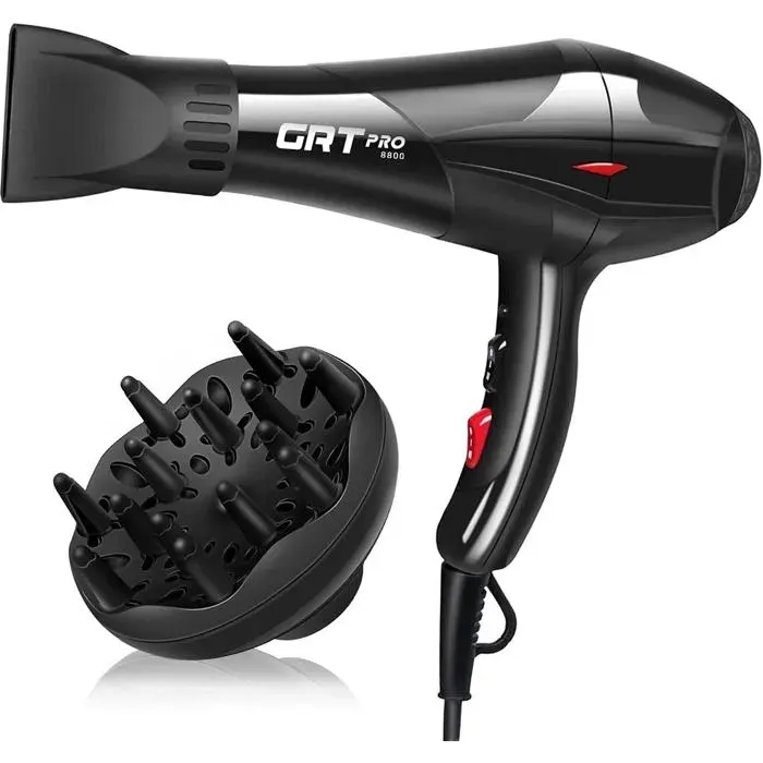 Seche Cheveux Professionnel 3500W Seche-Cheveux Ionique Ceramique avec Diffuseur Puissant AC Moteur 3 Niveaux de Temperature 2 Vit