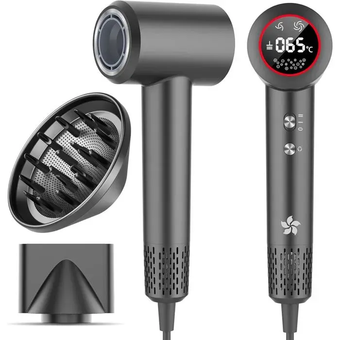 Sèche-cheveux professionnel ionique 110 000 Tr/min 400M plasma moteur brushless 57 dB silencieux diffuseur séchage rapide