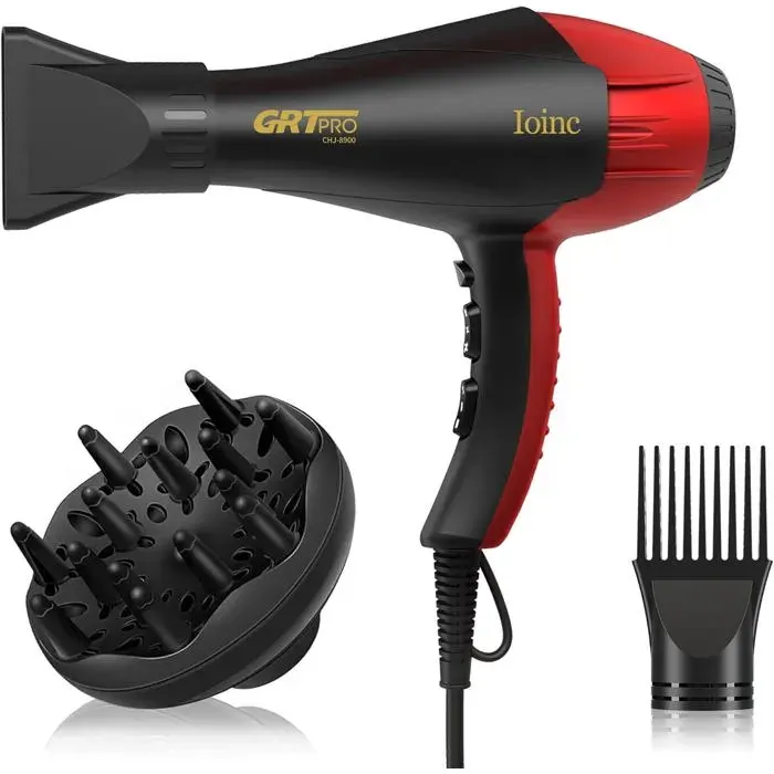 Sèche-cheveux professionnel ionique 2400W AC motor 40M ions diffuseur 3 températures 2 vitesses séchage rapide salon maison
