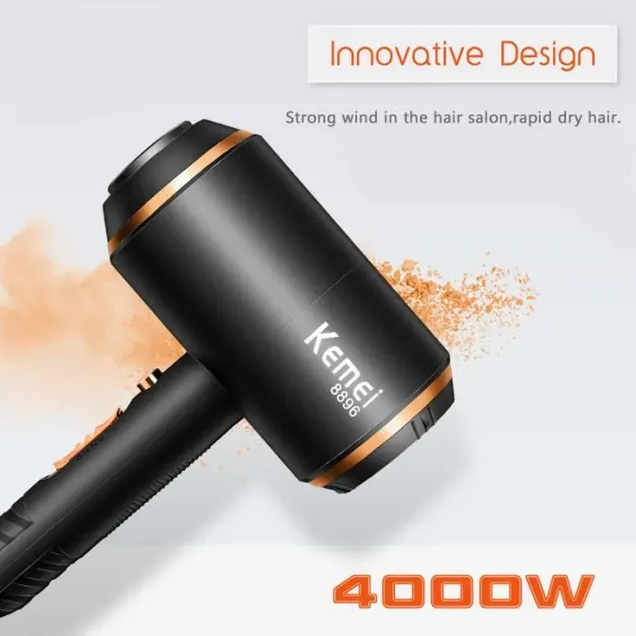 Sèche-cheveux professionnel Kemei 4000W avec brosse puissante et air chaud/froid