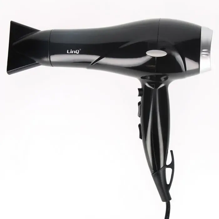 Sèche-cheveux professionnel - LINQ - 2600W - Noir-Argent - 2 vitesses - Embout amovible