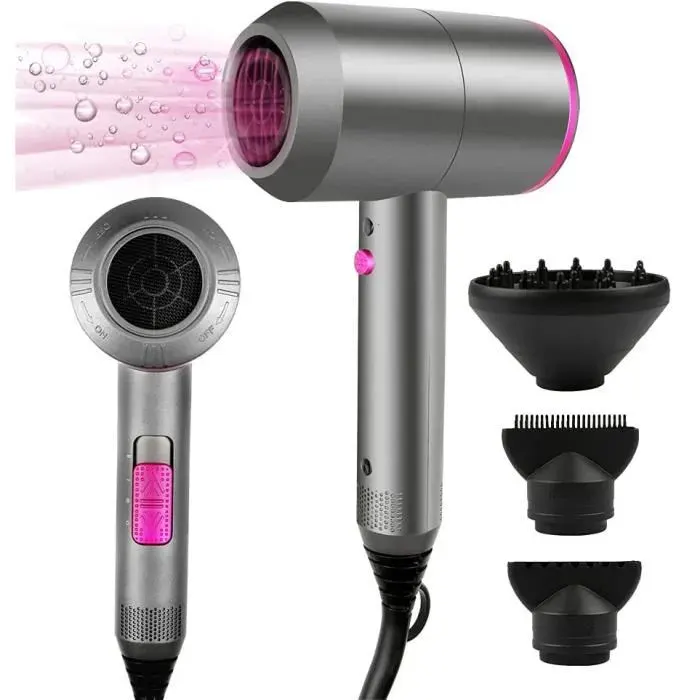 Seche Cheveux Professionnel Lonique 2000W - avec 1 Diffuseur 2 Buses de Coiffage - pour la Famille et les Salons de Coiffure
