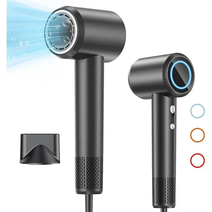 Seche Cheveux Professionnel Sèche-Cheveux Ionique avec Buse Magnétique 3 Températures/2 Vitesses Moteur Sans Noir SECHE-CHEVEUX