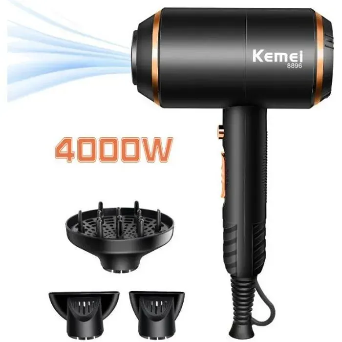 Sèche-cheveux professionnel YOKULI - modèle KM-8896 - 4000W - Air chaud/froid - Ioniseur dair multicolore SECHE-CHEVEUX — coloris Noire