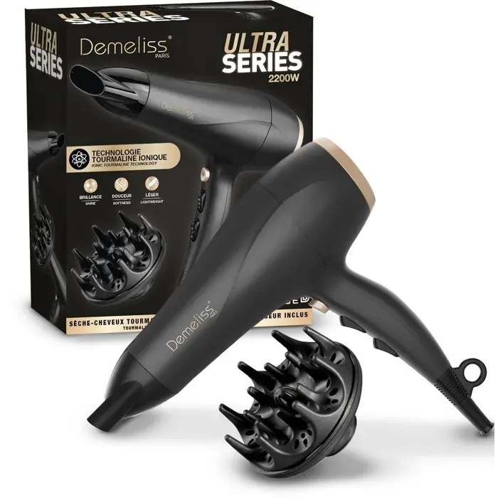 Sèche-cheveux - SAINT ALGUE - Demeliss Ultra Series - Diffuseur - 3 températures - 2200 W - Noir