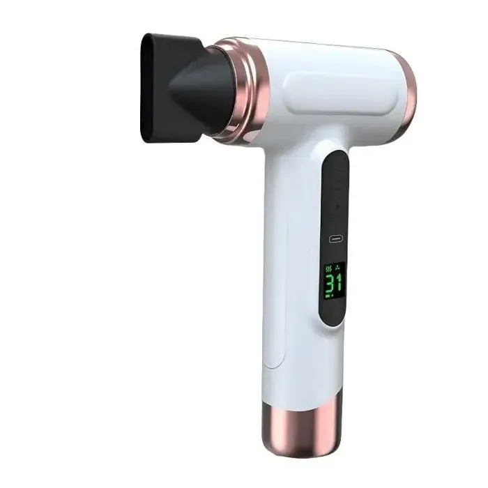 Sèche-cheveux sans fil 200W portable 15000mAh blanc réglage air chaud/froid 3 vitesses moteur haute vitesse léger pour voyage