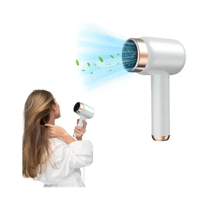 Sèche-Cheveux Sans Fil - Blanc - Rechargeable et Secteur - Protection à Température Constante Haircaring - USB - 3 Positions
