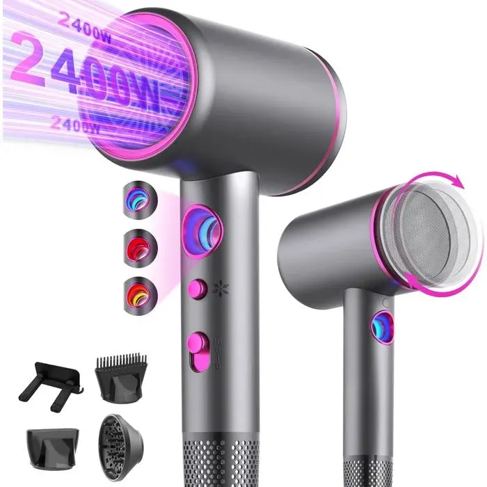 Sèche-cheveux - TISOUTEC - AC 2400 W - Diffuseur 4 en 1 - 3 niveaux de vitesse - Ionique