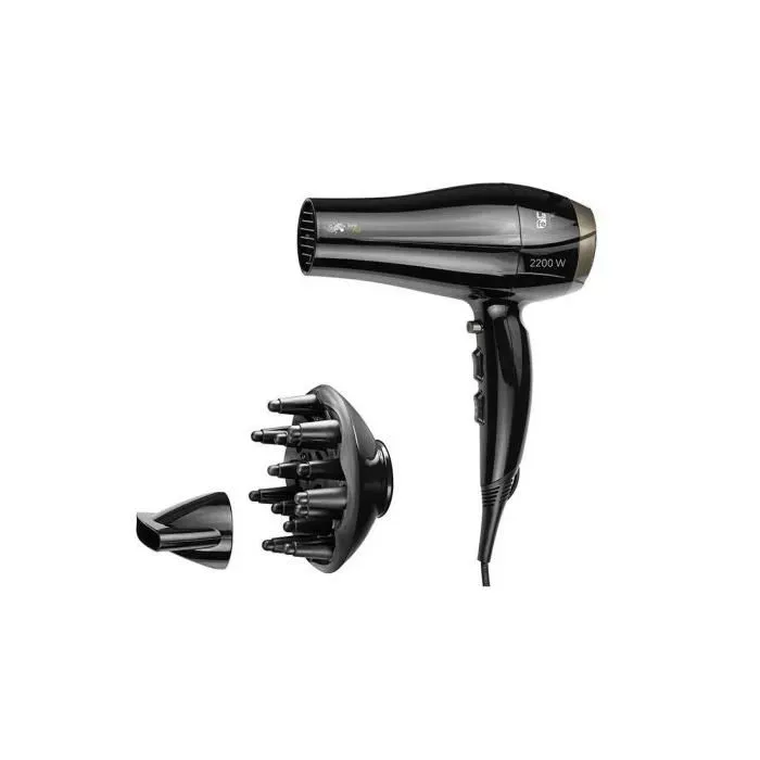 Sèche-cheveux - Trouve les cheveux - 2220 W - Noir - Diffuseur inclus - Ioniseur dair