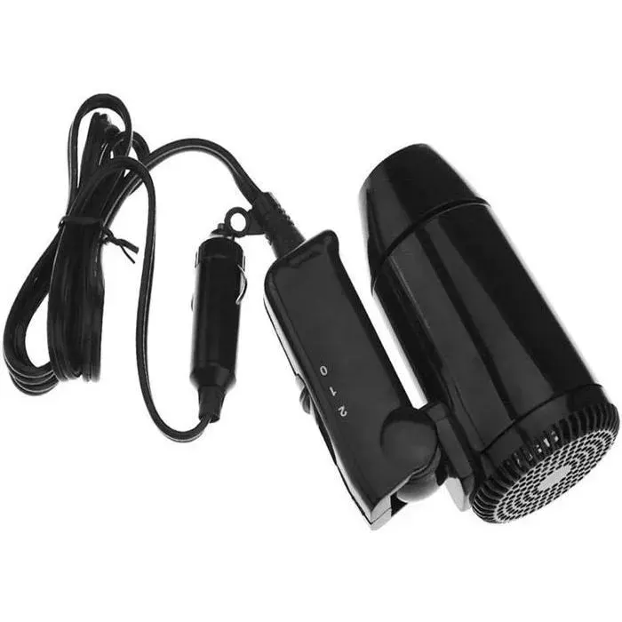 Sèche-cheveux voiture 12V Sèche-cheveux compact pliable Voyage Camping Sèche-cheveux Allume-cigare Chargeur Noir