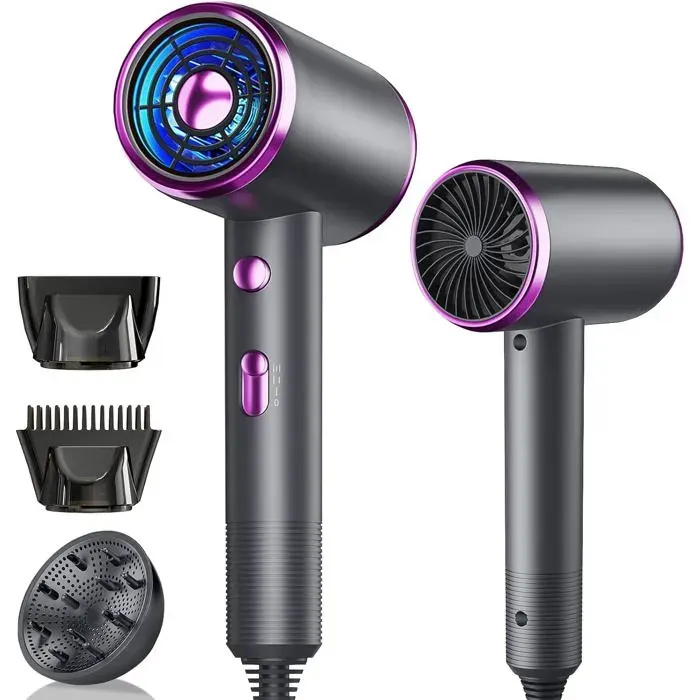 Sèche Cheveux3 Vitesses Air Chaud/Froid Sèche Cheveux à Ions Négatifs- 60 000 tr/min Chauffage Rapide - Température Constante