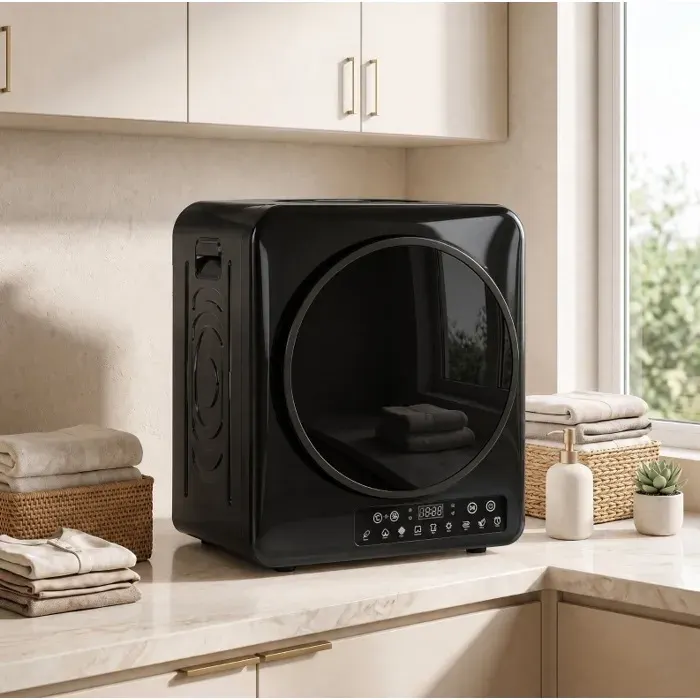 Sèche-linge à évacuation compact 1000 W – Noir – 5 kg – LED tactile – Eco / Extra sec