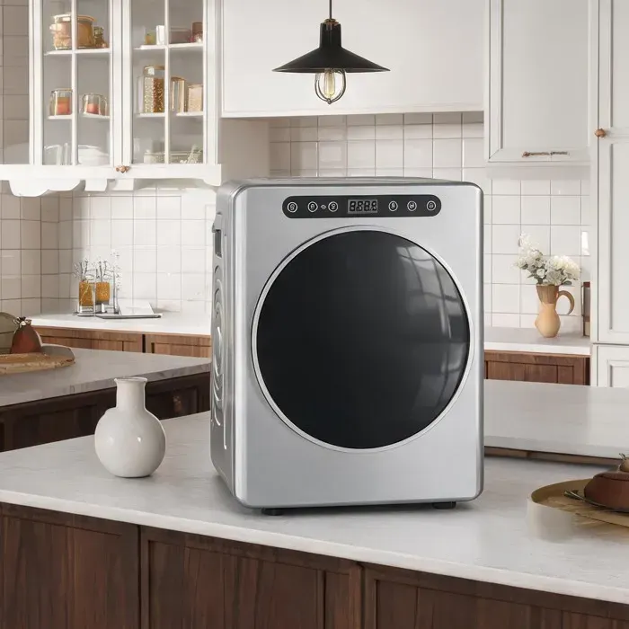 Sèche-linge à évacuation compact 5 kg 1000 W 6 modes minuterie acier inoxydable design argent